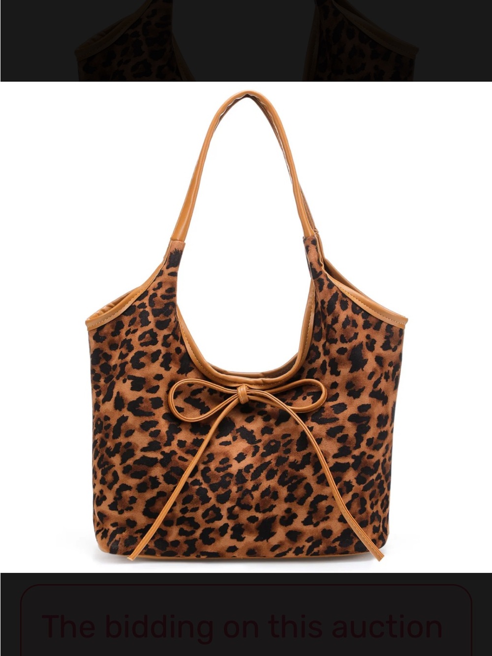 Leopard Print Tote Bag with Bow Accent - Brown